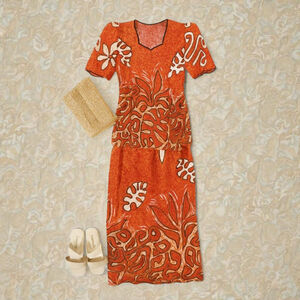 Vintage 1970s Hawaiian Top Skirt Set Hibiscus Orange Red